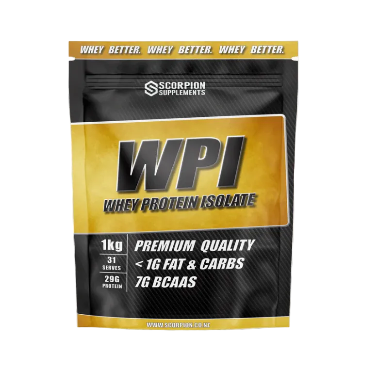 Scorpion Supplements WPI whey protein isolate package on a white background